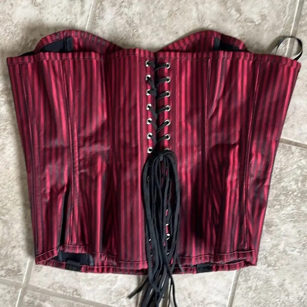 Hips & Curves Steampunk Lace Up Corset‎ Red Pinstripe Size 34